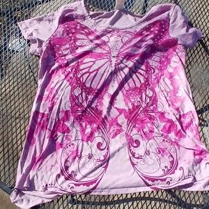 Faded Glory Purple Butterfly Short Sleeve Tee XL